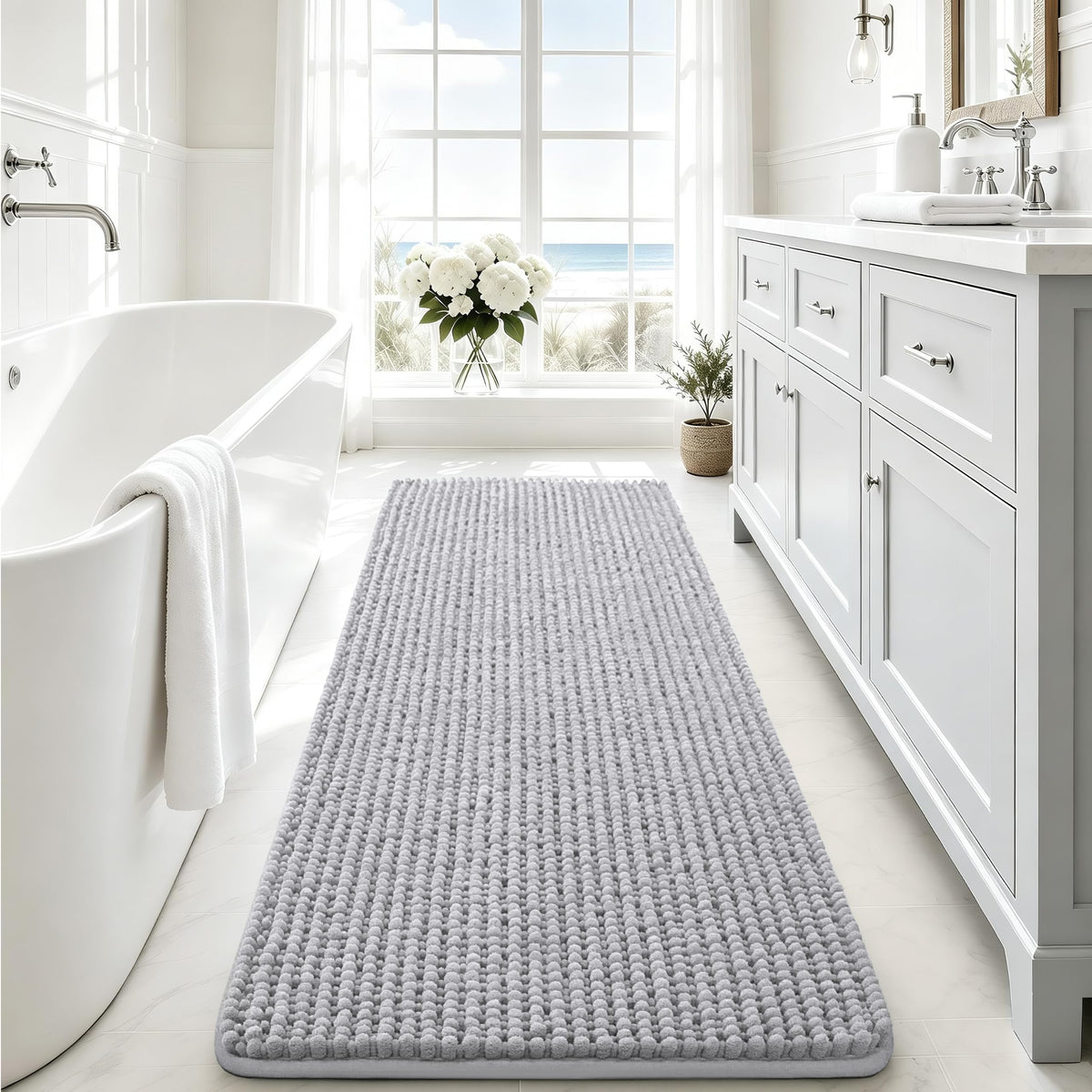 Ophanie Grey Bathroom Rugs 30x20, Soft Chenille Bath Mat, Non Slip Absorbent Quick Dry Light Gray Mats, Machine Washable Thick Small Area Rug Sets,Grip Bathmat for Shower,Toilet,Sink and Indoor Floor