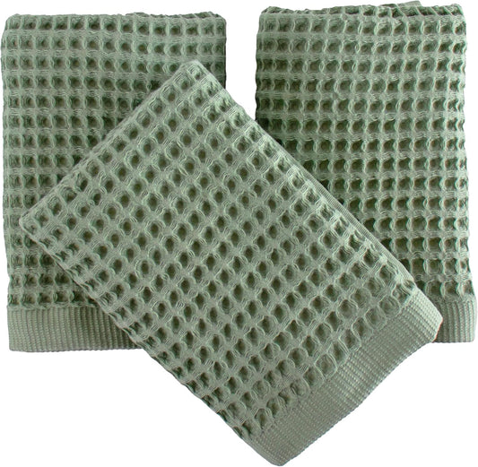 PÜSKÜL Natural 100% Turkish Cotton Waffle Hand and Kitchen Towels Set of 3