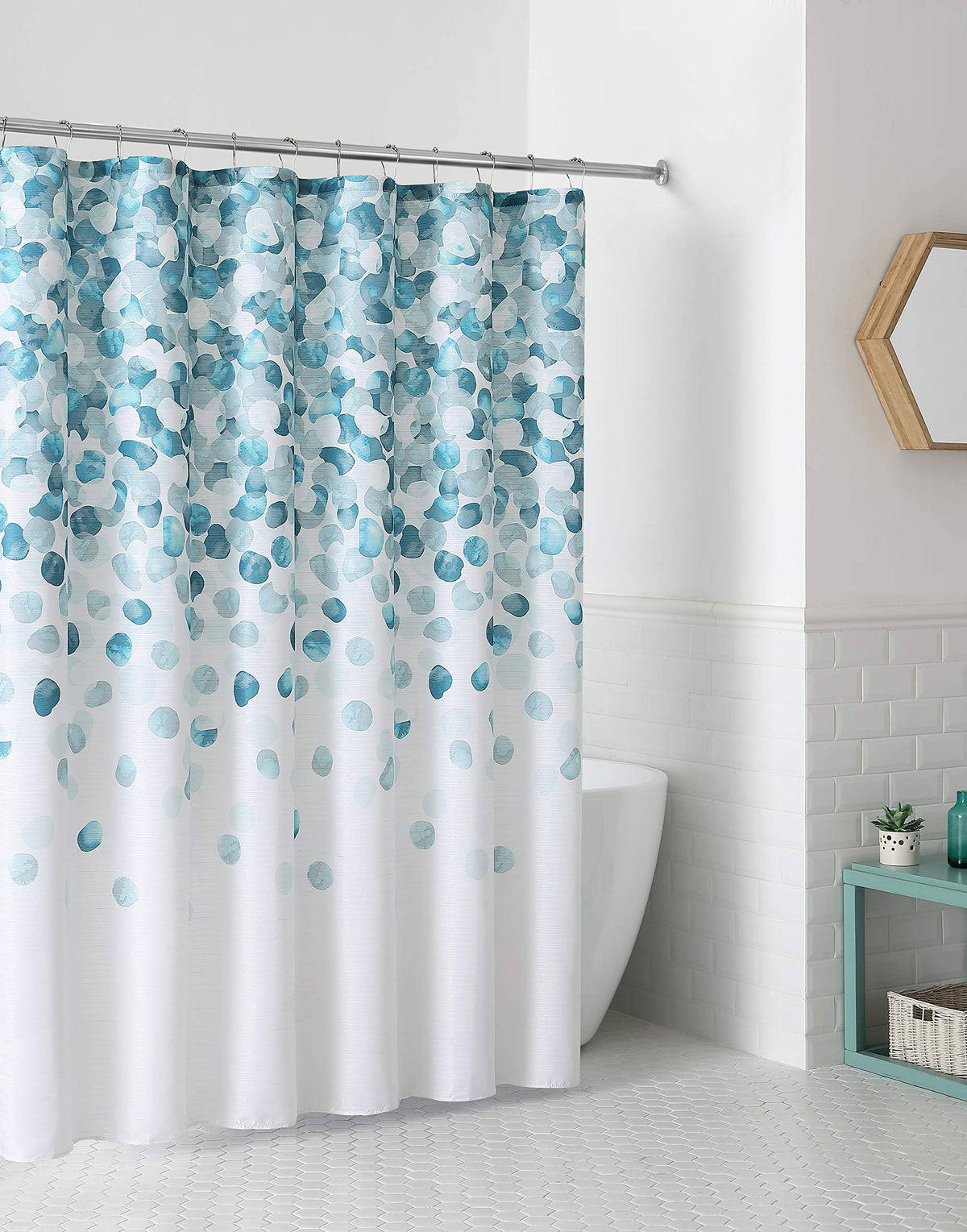 Blue Floral Fabric Shower Curtain Farmhouse Border Design for Bath 72x72