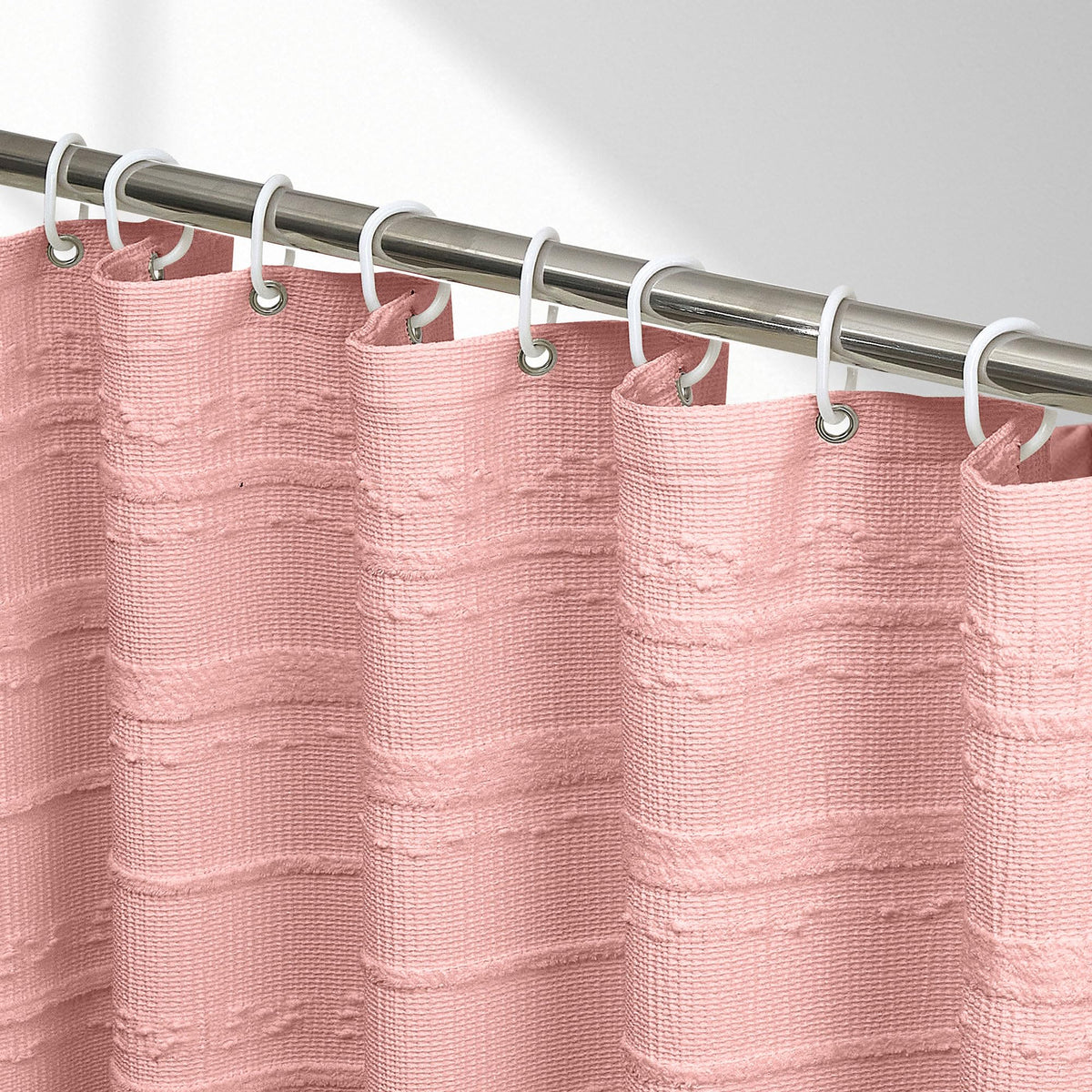 White Shower Curtain Boho, Textured Shower Curtain Cotton Blend Waffle Weave Stripe Fabric Shower Curtains for Bathroom, Hotel, Washable, 72 x 72