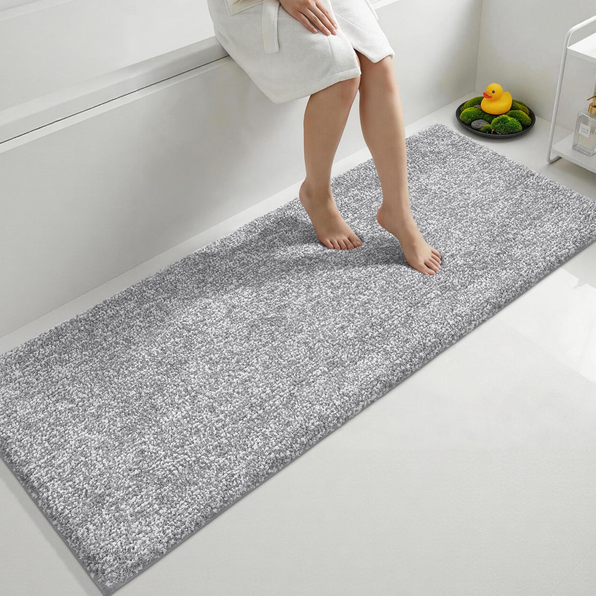 Yimobra Non Slip Machine Washable Bathroom Rug 32x20 Light Blue and White
