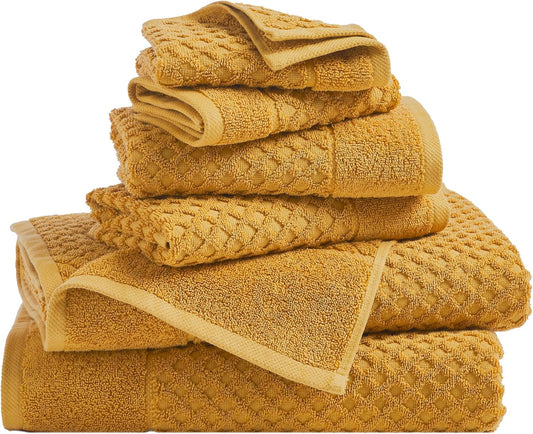 Great Bay Home Bath Towels - 100% Cotton 6 Piece Towel Set - Diamond Waffle Weave - Absorbent, Durable, Quick-Dry Towels for Bathroom (Marigold)