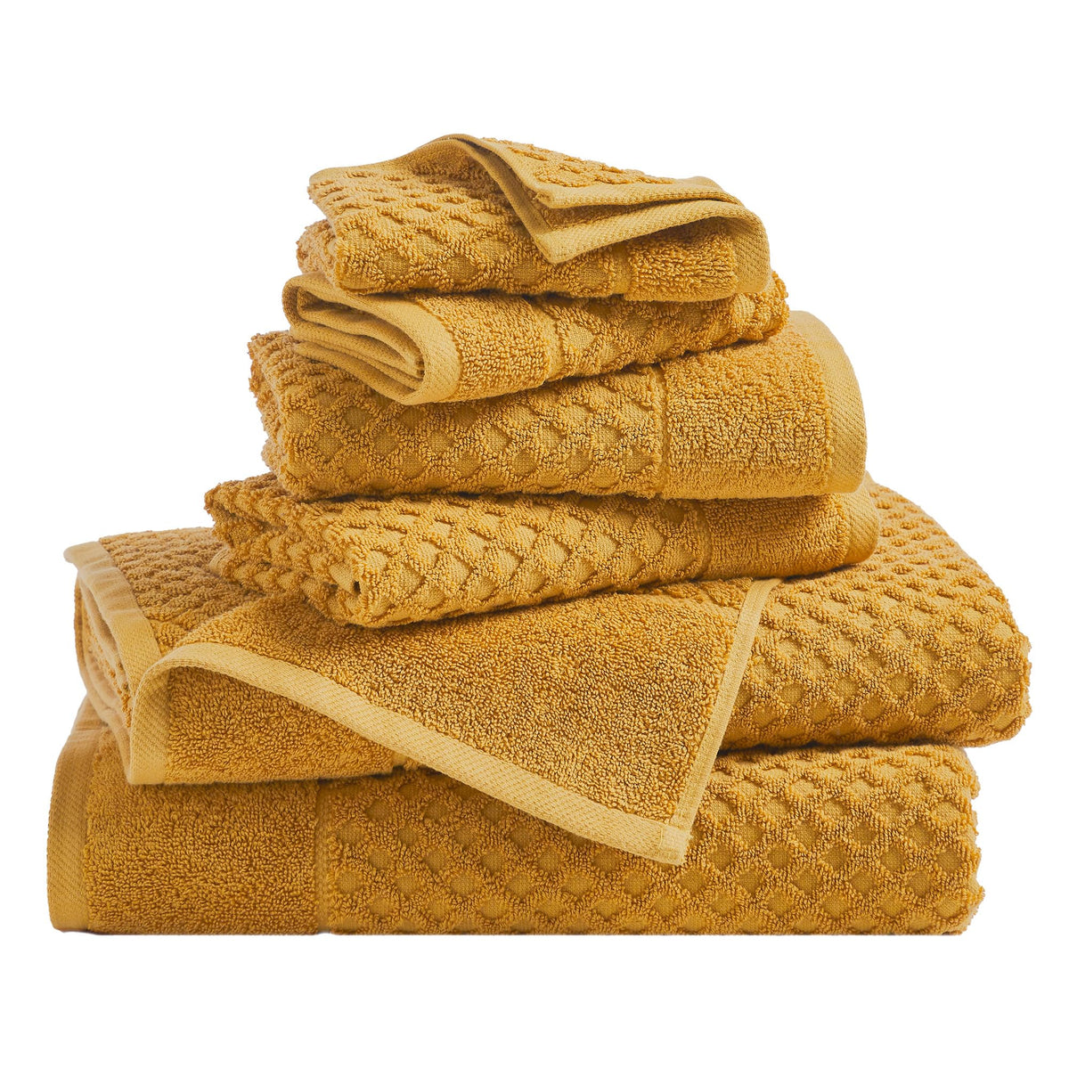 Great Bay Home Bath Towels - 100% Cotton 6 Piece Towel Set - Diamond Waffle Weave - Absorbent, Durable, Quick-Dry Towels for Bathroom (Marigold)