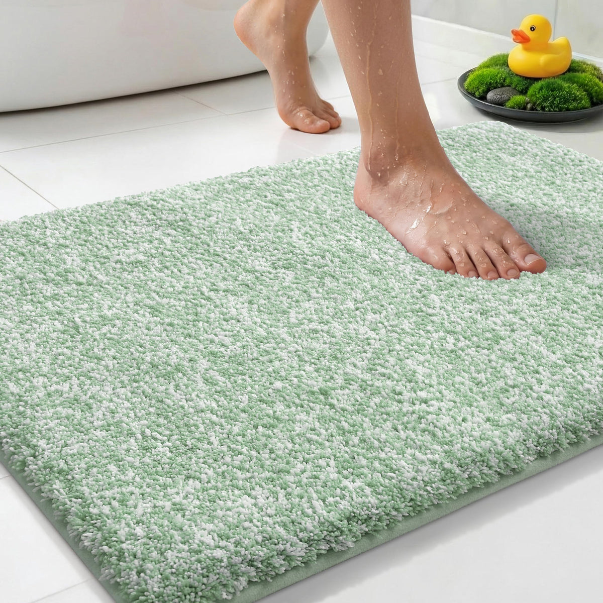 Yimobra Non Slip Machine Washable Bathroom Rug 32x20 Light Blue and White
