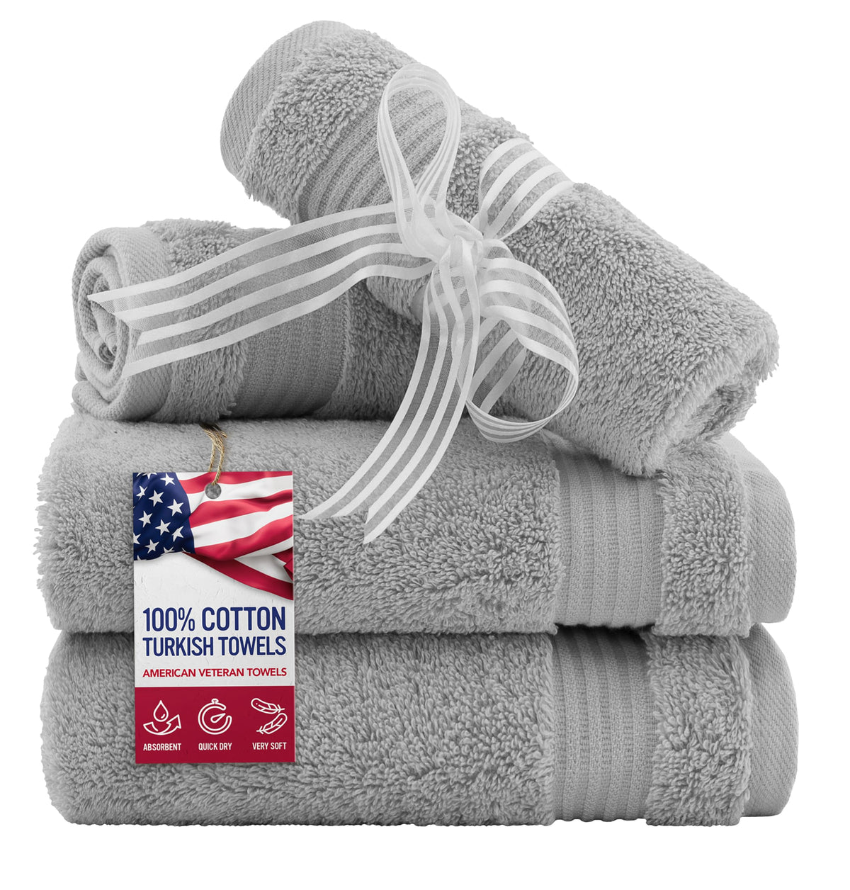 American Veteran Towel, Hand Towels for Bathroom Set of 4, 100% Cotton Turkish Hand Towel Sets, Soft Hand Face Towels, Navy Blue Hand Towels