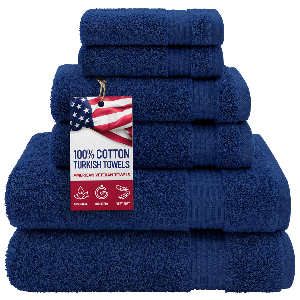 American Veteran Towel, Hand Towels for Bathroom Set of 4, 100% Cotton Turkish Hand Towel Sets, Soft Hand Face Towels, Navy Blue Hand Towels