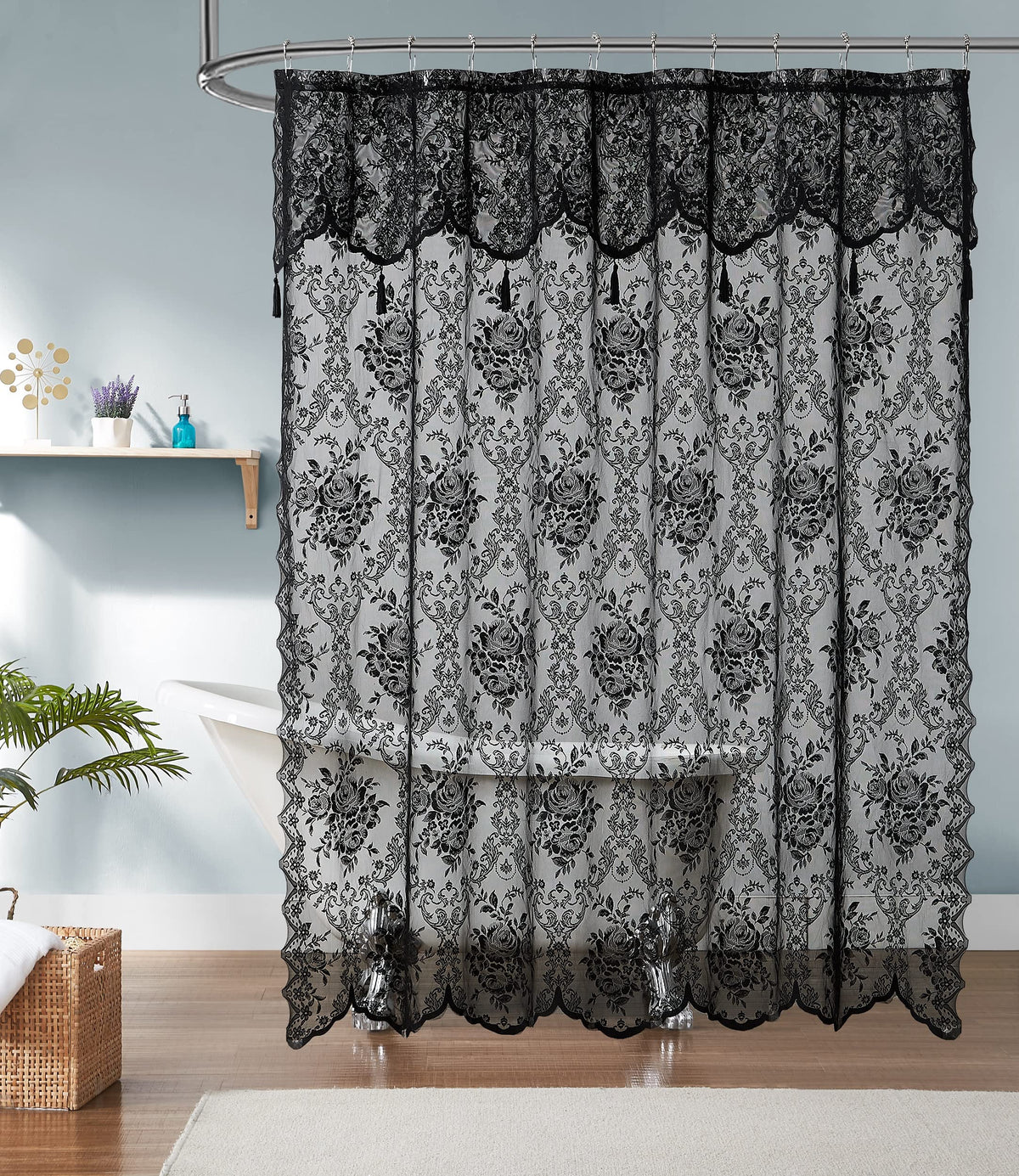 Warm Home Designs Navy Blue Lace Shower Curtain with Valance. LA Navy 72