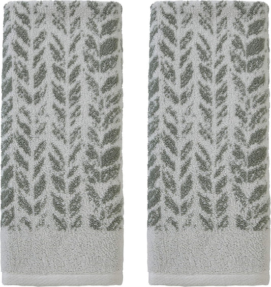 SKL Home Distressed Leaves Han Towel Set-2pc, 100% Turkish Cotton, Sage