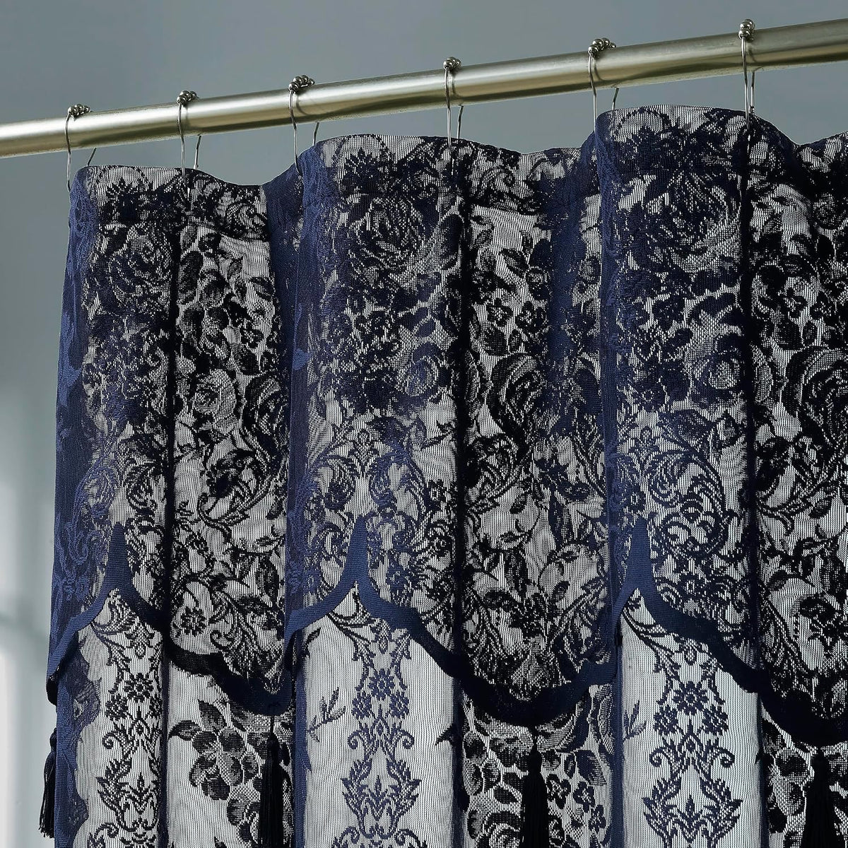 Warm Home Designs Navy Blue Lace Shower Curtain with Valance. LA Navy 72